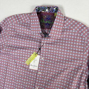 Robert Graham Shirt Mens Large Classic Fit Peach Lavender Check Flip Cuff NWT
